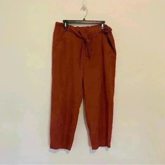 Eileen Fisher Cropped Burnt Orange Earthy Pull On Tie Waist Pants Size Medium - Picture 3 of 12